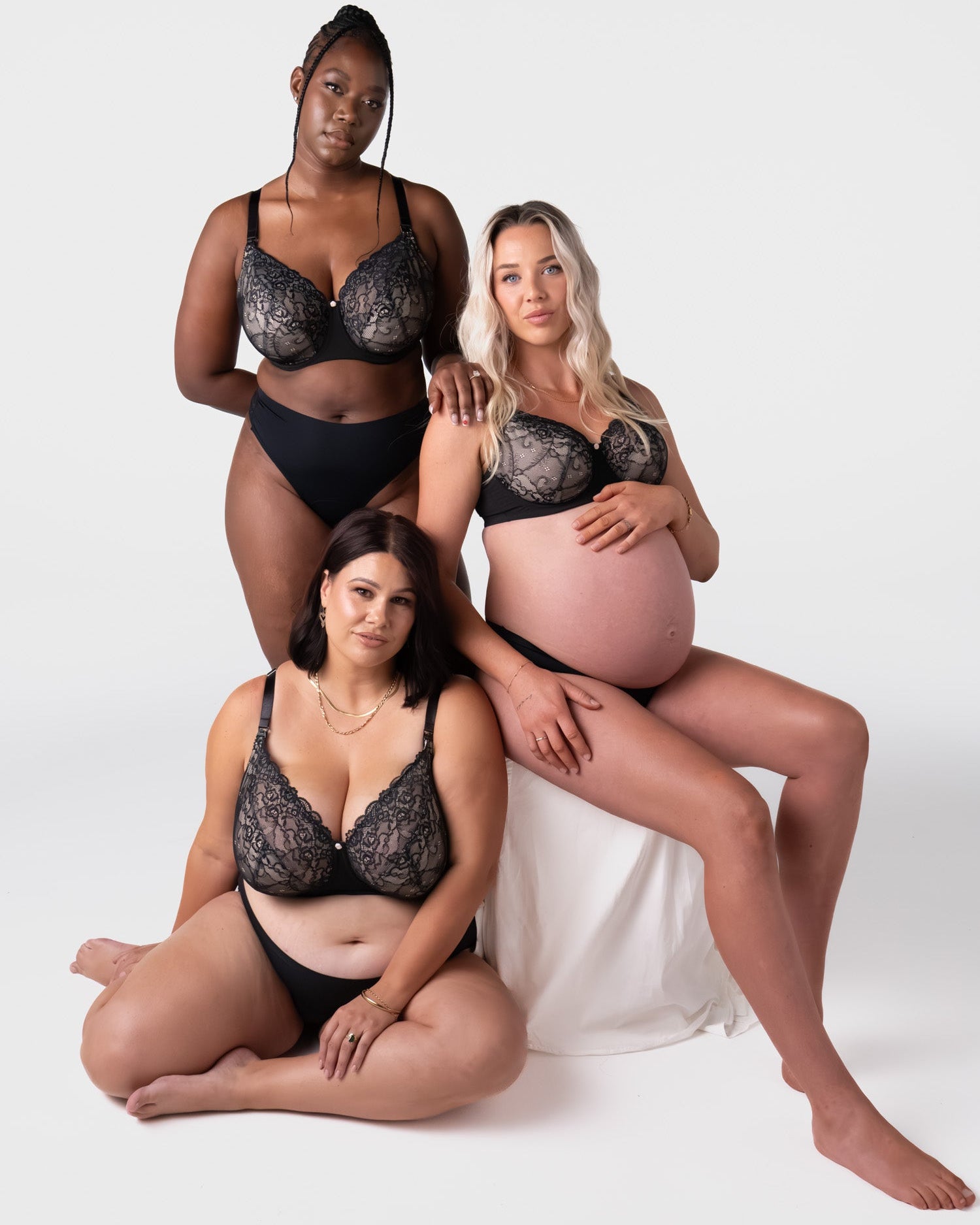 Hotmilk Temptation Full Cup Nursing Bra in Black – lifestyle shot, elegant breastfeeding bra with full cup coverage