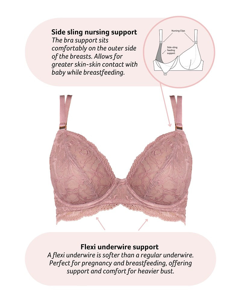 Technical features on Heroine Plunge Flexi Underwire Nursing Bra in Mocha