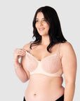 Hotmilk Temptation Full Cup Nursing Bra in Powder – front view detail, breastfeeding bra with full cup support