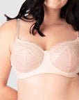 Hotmilk Temptation Full Cup Nursing Bra in Powder – new season lifestyle shot, lace maternity nursing bra