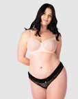 Hotmilk Temptation Full Cup Nursing Bra in Powder – lifestyle worn, lace nursing bra with flexi underwire support