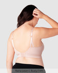 Model wearing Hotmilk My Necessity bra in Ballet Pink, showing back view.