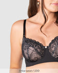 Close up of Temptation Lace Nursing Bra - Black