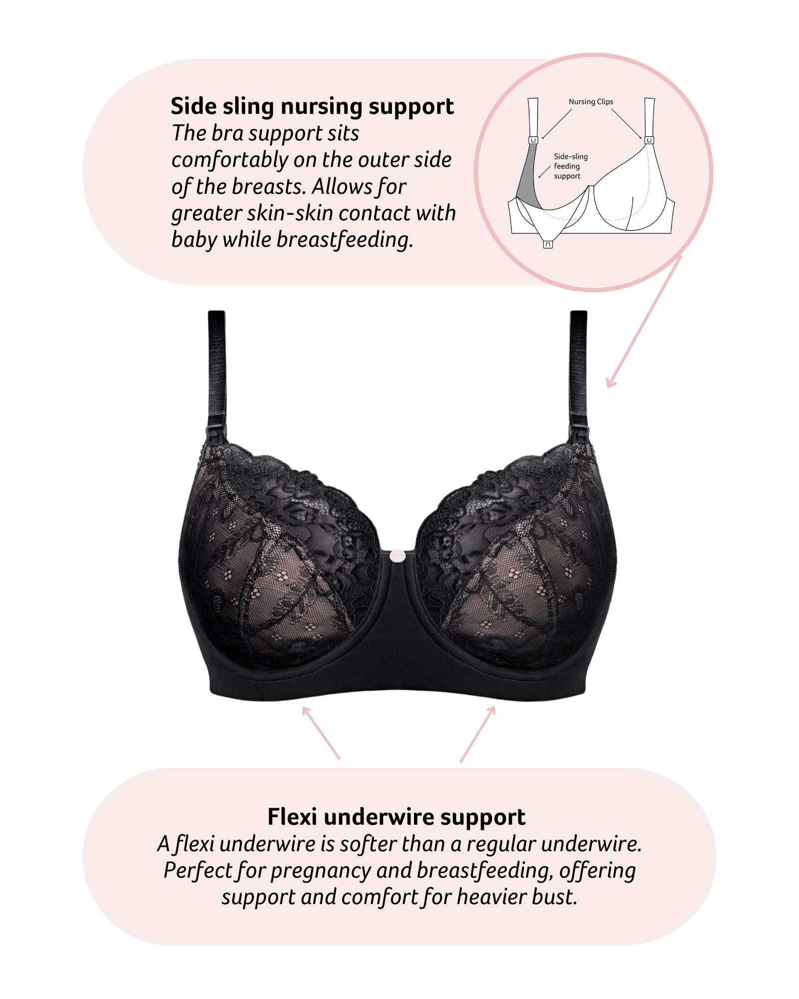 Features of Temptation Nursing Bra with Flexi underwire in Black