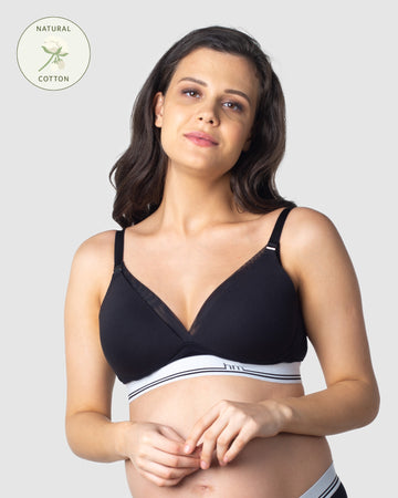 HOTMILK ICON COTTON BLACK T-SHIRT NURSING MATERNITY BRA - WIREFREE