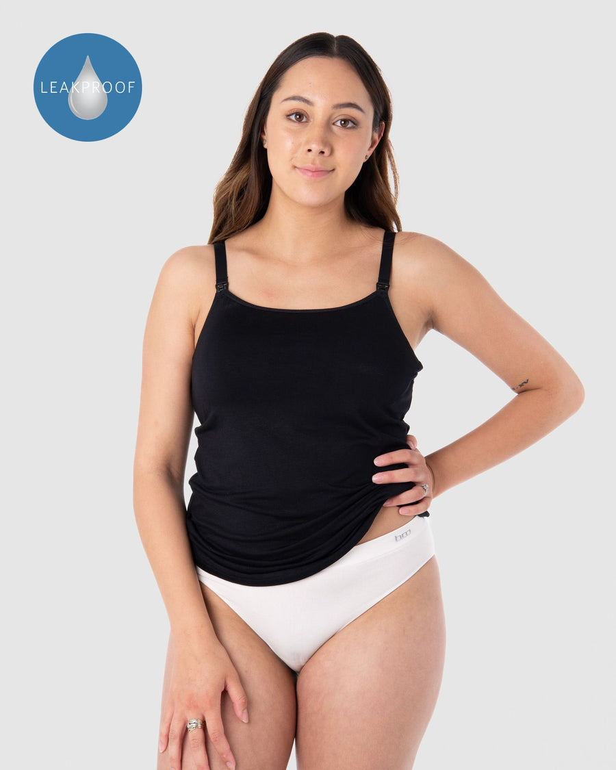 Tatiana, a breastfeeding mother of one, proudly dons Hotmilk Lingerie's groundbreaking leakproof Embrace cami. Designed to address light or unexpected leaks during breastfeeding, this versatile cami offers a multifit style with the option of racerback straps. Crafted from soft and sustainable bamboo yarn, this innovative design seamlessly blends practicality, style, and comfort, making it an excellent choice for nursing and breastfeeding needs