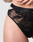 Close-up detailing of the edgy floral lace maternity g-string from Hotmilk Lingerie, thoughtfully designed to cater to both pregnant and postpartum bodies