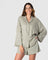 Hotmilk Lounge Top in Sage – front view, linen blend maternity top with magnetic closures and kimono sleeves