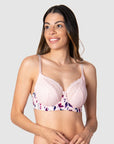 Experience the Elegance as Kami, Mother of 2, Shines in the New Color Release of Hotmilk Lingerie's Award-Winning Temptation Flexiwire Maternity and Nursing Bra. Adorned with a Beautiful Floral Bloom Print and Soft Blush Lace, It Embodies Feminine Strength for New Mothers. Available Up to a J Cup, Redefine Your Comfort and Style with the Best Nursing Bra