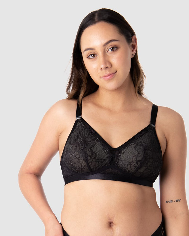 HOTMILK NZ TRUE LUXE BLACK MULTIFIT NURSING MATERNITY BREASTFEEDING BRA - WIREFREE